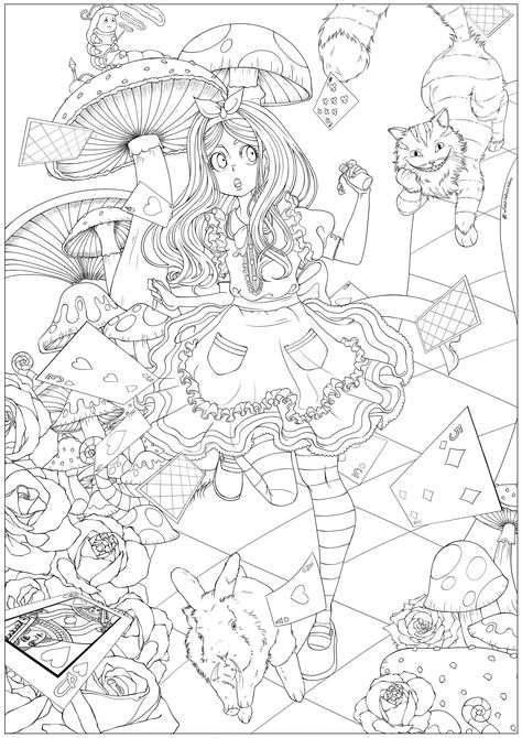 Alice Coloring Pages, Coloring Pages Alice In Wonderland, Alice In Wonderland Coloring Pages, Wonderland Coloring Pages, Alice In Wonderland Coloring, Scary Coloring Pages, Alice In Wonderland 1, Hedgehog Colors, Steampunk Coloring