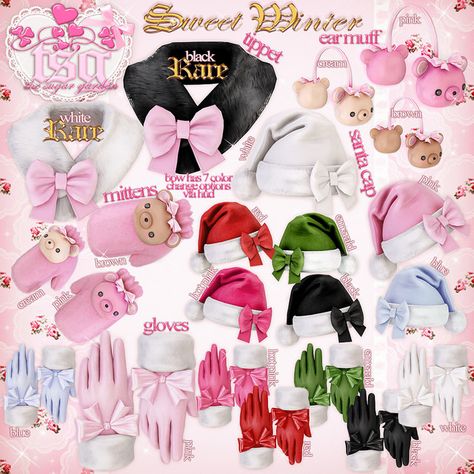 .tsg. Sweet Winter | by Eilfie Sugarplum Sims 4 Mittens, Ts4 Gyaru, Sims Gyaru, Roblox Design, Blue Mittens, Pink Peppermint, Cc Hats, Santa Cap, Dec 1st