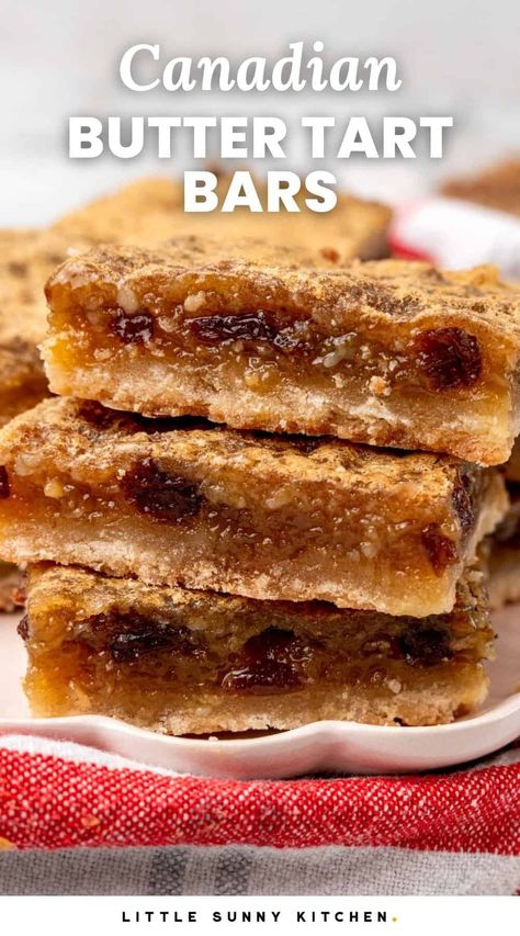 This recipe for Butter Tart Bars is easier to make than the classic Canadian tarts, with all of the same amazing flavor and textures. Best Butter Tart Squares, Easy Maple Bars, Butter Tart Bars Squares, Butter Tart Bars Recipe, Butterscotch Tart Recipes, Buttertart Square, Buttertart Squares Easy, Butter Tarts Squares, Buttertarts Recipe Canada