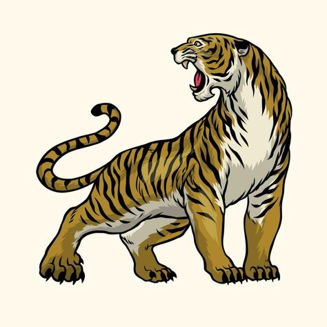 Vintage Style Drawing of Tiger Roaring Tiger Roaring Drawing, Tiger Drawing Easy, Drawing Of Tiger, Tiger Growling, Female Tiger, Tiger Roaring, Tiger Drawing, Psd Icon, Drawing Easy