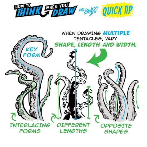 How to THINK when you draw TENTACLES QUICK TIP! by EtheringtonBrothers on DeviantArt Draw Tentacles, Sketch Basics, Drawing Figures, Etherington Brothers, Creature Reference, Tentacle Art, Bedroom Mural, Comic Tutorial, How To Think