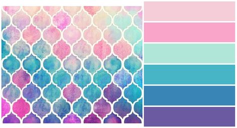 Girly Color Palette I created to show how girls rock! Pink Purple Aqua Color Palettes, Mermaid Theme Color Palette, Mermaid Pallet Color Palettes, Unicorn Colour Palette, Girly Colour Palette, Mermaid Colour Palette, Aqua Colour Palette, Little Mermaid Color Palette, Mermaid Color Scheme