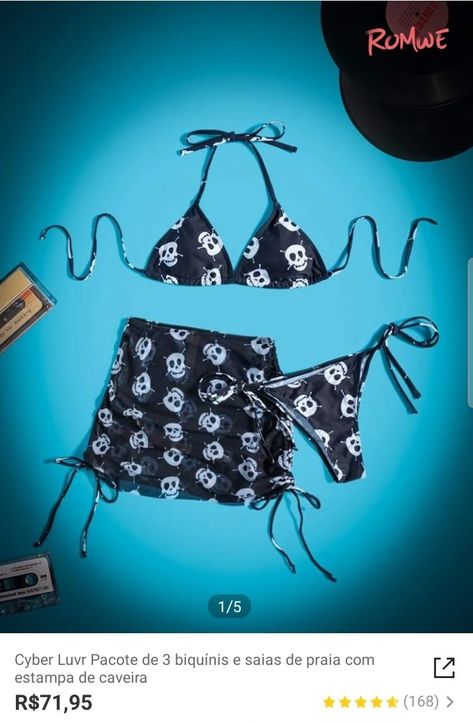 Swin Suits, Dream Items, Alt Clothes, Summer Goth, Swimsuit Beach, Halter Bra, Beach Skirt, Bra Types, Grunge Punk