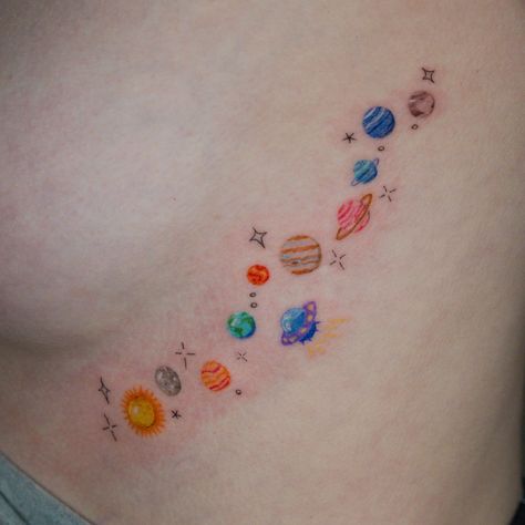 Solar system with Pluto and UFO on the side ✨ done during Montreal trip ! Pluto Planet Tattoo, Montreal Trip, Toronto Tattoo, Planet Tattoo, Pluto Planet, Planet Tattoos, Tattoos And Body Art, Solar System, Body Art Tattoos