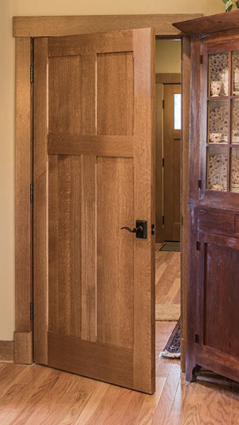 Interior Wood Doors With Glass Panels, Mountain Home Interior Doors, Hickory Trim And Doors, Internal Timber Doors, Maple Doors Interior, Interior Door Styles Craftsman, Stained Doors And Trim, White Oak Trim And Doors, Interior Stained Doors