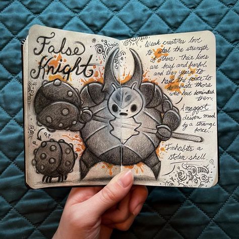 Hollow Knight Hunters Journal, Long Drawing, Hollow Knight Art, Indie Game Art, Hollow Night, Hollow Art, Journal Entry, Knight Art, Game Inspiration