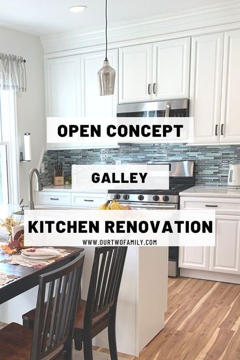 open concept galley kitchen Open Concept Galley Kitchen, Kitchen To Living Room Transition, Gallery Kitchen Layout, Small Galley Kitchen Remodel, Open Galley Kitchen, Galley Kitchen Renovation, Galley Kitchen Remodel Ideas, Small Open Kitchens, Kitchen Renovation Cost