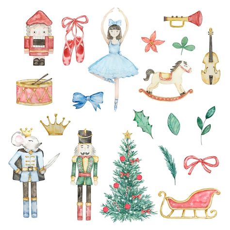 Pretty Planner Printables, Watercolor Nutcracker, Nutcracker Crafts, Ballerina Drawing, Mouse King, Nutcracker Soldier, Pretty Planners, Christmas Napkins, Free Business Card Mockup