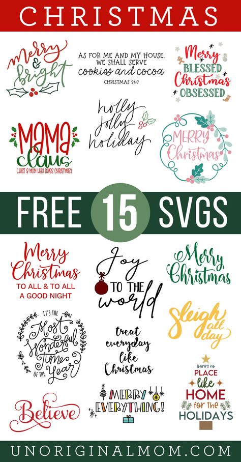 Merry and Bright SVG + Free Christmas Cut Files - unOriginal Mom Holiday Svg Free, Free Svg Files For Cricut Christmas Shirts, Cricut Apps, Nightmare Before Christmas Font, Christmas Svg Files Free, Christmas Fonts Alphabet, Canva Christmas, Alphabet Christmas, Font Brush