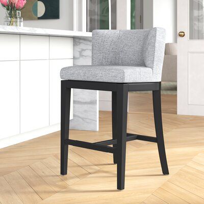 This handsome barrel back counter stool is stocked in the new fabrics for comfort and class. Seat Height: Counter Stool (26" Seat Height), Colour: Light Gray Grey Barstools Counter Stools, Black Counter Height Chairs, Comfortable Bar Stools Kitchen Island, Comfy Bar Stools, Island Bar Stools, Black Counter Stools, Counter Stools With Backs, Gray Counter, Grey Bar Stools