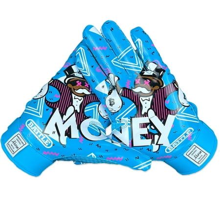 The Battle Sports Adult Money Man 2.0 Football Receiver Gloves are made for football players who play hard and keep reaching. That is why they are designed with PerfctFit breathable material and newly reinforced stitching and wear points. The ultra-stick palm takes you right to the legal stick limit. The proof is in your hands. Ultra-stick palm offers highest quality tackified material in the industry Reinforced stitching at weak points PerfectFit material for ultimate comfort, breathability, an Football Accessories, Baseball Pictures, Football Gloves, Football Gear, Youth Football, Football Equipment, Sports Gloves, Flag Football, Football Pictures