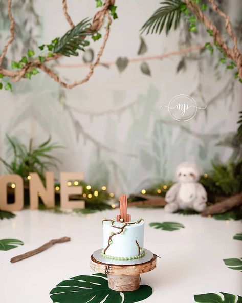 Jungle Smash Cake, Smash Cake First Birthday, Jungle Theme Cakes, Tropical Cake, Jungle Decorations, First Birthday Photography, Boys 1st Birthday Party Ideas, Baby Boy 1st Birthday Party