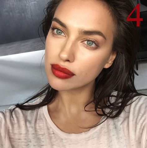 Irina Shayk ❤ ℒℴvℯly Summer Makeup Looks, Beauty Make-up, Dewy Skin, Irina Shayk, Contour Makeup, Red Lip, Makati, Red Lipstick, Summer Makeup