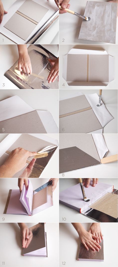 Cuaderno hecho a mano: la tapa dura Craft Table Diy, Notebook Diy, Bookbinding Tutorial, Book Binding Diy, Buch Design, Origami Box, Modern Crafts, Diy Notebook, Bookshelves Diy