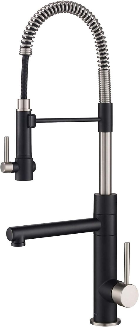 Kraus KPF-1603BGMB Artec Pro 2-Function Commercial Style Pre-Rinse Kitchen Faucet with Pull-Down Spring Spout and Pot Filler, Brushed Gold/Matte Black - Amazon.com Modern Black Kitchen Faucet, Black Kitchen Faucet With Stainless Sink, Stainless Steel Sink With Black Faucet, Black Pot Filler, Kitchen Faucet Ideas, Black Stainless Steel Kitchen, Brushed Nickel Kitchen Faucet, Farmhouse Sink Faucet, Best Kitchen Faucets