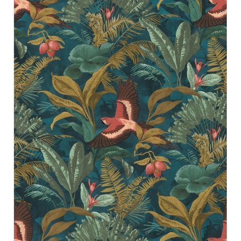 Motif Jungle, Tapete Gold, Teal Wallpaper, Nature Inspired Decor, Tropical Wallpaper, Teal Background, Tropical Foliage, Tropical Design, Tropical Rainforest