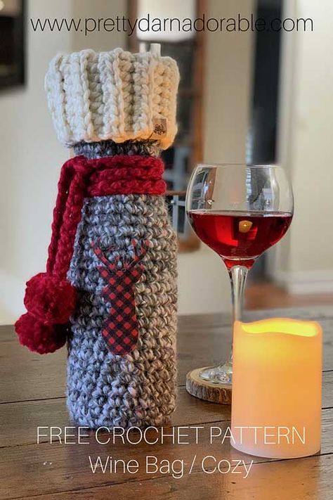 Crochet Wine Bag, Bottle Bag Pattern, Wine Bag Pattern, Crochet Wine, Wine Bottle Gift Bag, Bottle Cozies, Simply Crochet, Crochet Cozy, Wine Bottle Covers