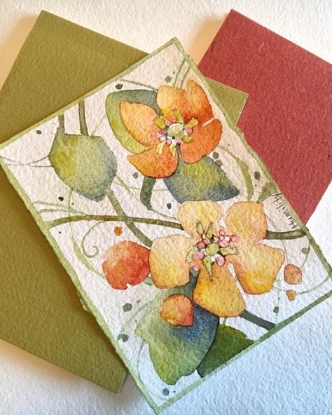 Hand Painted Watercolor Cards, Ink And Watercolor Art Ideas, Watercolour Art Ideas Creative, The Meaning Of Flowers, Watercolor Art Cards, Ink And Watercolor Art, Meaning Of Flowers, Painting On Hand, Montreal Architecture