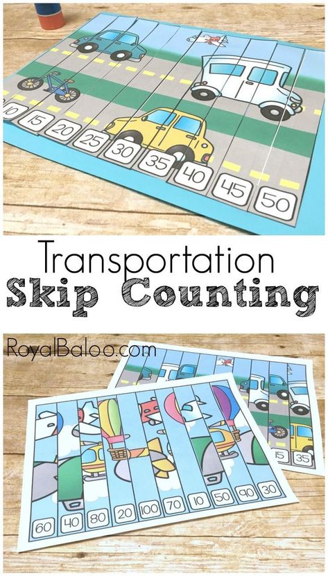 Practice skip counting with fun and easy transportation skip counting puzzles. Free printable! Skip Count By 5, Count By 5, Printables Organizational, Skip Counting Games, Skip Counting Puzzles, Skip Counting Activities, Homeschool Adventures, Transportation Unit, Counting Puzzles