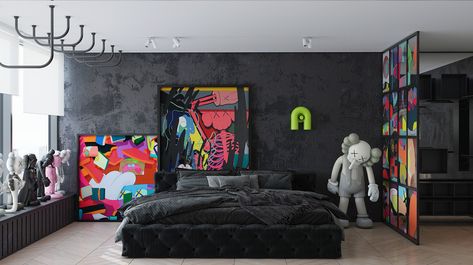 KAWS on Behance Kaws Bedroom, Men Room, Men Bedroom, Mens Bedroom Decor, Hypebeast Room, Mens Room, Future Apartment Decor, Apartment Bedroom Decor, Bedroom Setup