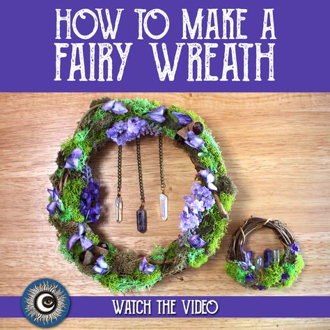 Crystal Garden Diy, Fairy Wreath Diy, Diy Mini Wreath, Altar Diy, Magical Crafting, Natural Wreaths, Moss Wreath Diy, Fairy Wreath, Crystal Wreath