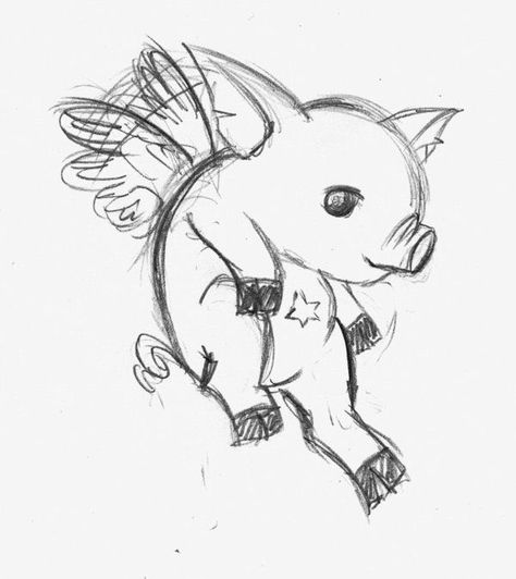 Flying Pig Drawing, Pigs Drawing, Flying Pig Tattoo, Flying Pigs Art, Pig With Wings, Pig Sketch, Fly Drawing, Pig Tattoo, Flying Pigs