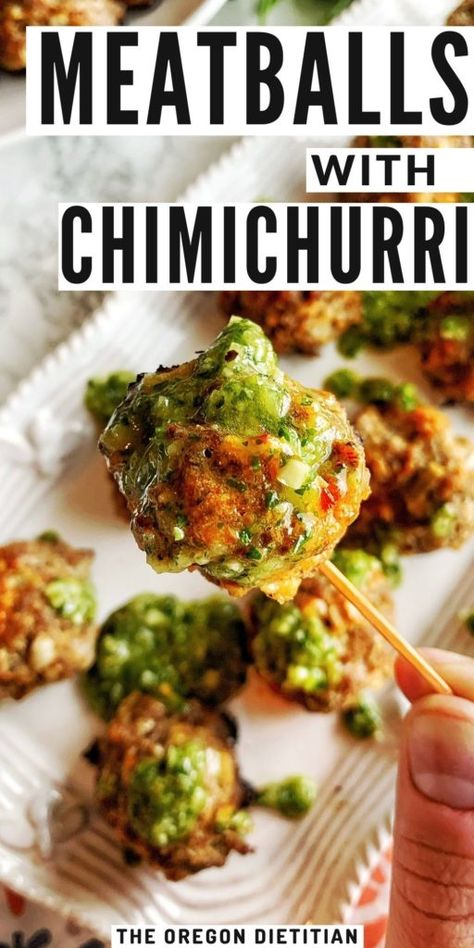 Healthy Homemade Dinner, Cheap Side Dishes, Cilantro Chimichurri, Chimichurri Sauce Recipe, Fun Meals, Meatball Recipe, Meatball Ingredients, Chimichurri Sauce, Favorite Recipes Dinner