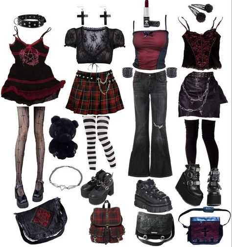 Black And Red Clothing Aesthetic, Outfit Ideas Goth Aesthetic, Dark Love Core Outfits, Red Hair Goth Aesthetic, Red Gothic Clothes, Aesthetic Goth Clothes, Black N Red Outfits, Valentines Day Goth Outfit, Black Goth Outfit Aesthetic