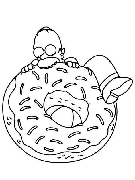 Aesthetic Colouring Pages Printable, Donut Coloring Page, Pages Aesthetic, Simpsons Drawings, Summer Coloring Pages, Cartoon Coloring Pages, Homer Simpson, Halloween Coloring Pages, Cool Coloring Pages