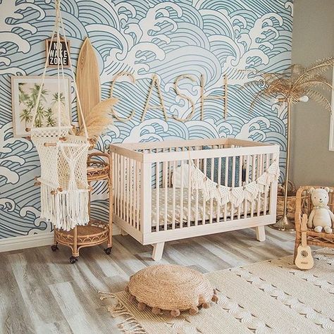 Boho-meets-surfer-meets-Can I just move in right now??   Design: @krista_lynn_jones Ocean Themed Nursery, Deco Jungle, Nursery Room Design, Nursery Room Boy, Nursery Room Inspiration, Baby Room Design, Nursery Inspo, Nursery Baby Room, Gender Neutral Nursery