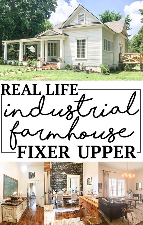 You won't believe the transformation of this beautiful home. It was remodeled from top to bottom in a beautiful industrial farmhouse style. It's a real life fixer upper by Cheree Arnold and it's a must see. #fixerupper #diy #farmhousestyle Industrial Farmhouse Ideas, Old Farmhouse Remodel Exterior Before And After, Fixer Upper Small House, Industrial Farmhouse Exterior, Cottage Updates Fixer Upper, Farmhouse Fixer Camp Revamp, Diy Fixer Upper Houses, Industrial Cottage Style, Farmhouse Fixer Hgtv