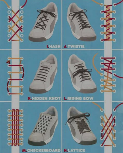 Maybe you find it useful Shoe Lacing Ideas, Shoelace Tying, Ways To Tie Shoelaces, Tying Shoes, Lacing Techniques, Shoe Lacing Techniques, Shoe Lace Tying, Shoe Lacing, Ways To Lace Shoes