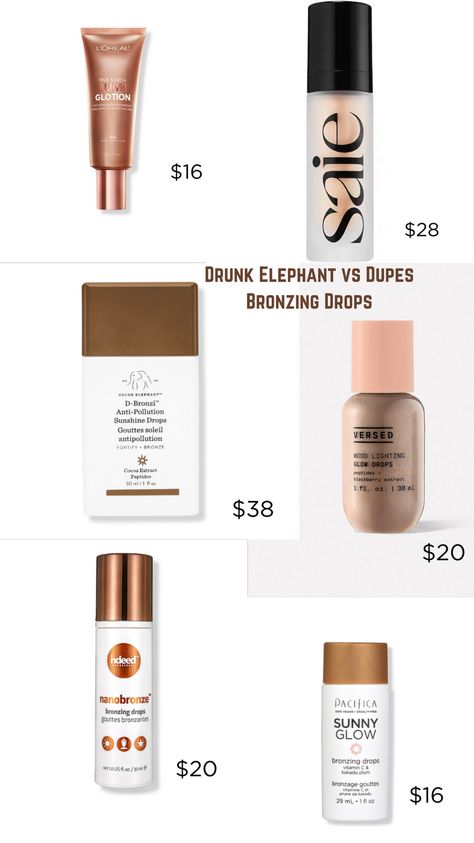 #drunkelephant#indeed#pacificabeauty#L'Oreal#versed#saie#makeup#bronze#skincare#summer Saie Bronzing Drops, Bronzing Oil, Bronzer Makeup, Kakadu Plum, Bronze Makeup, Summer Tanning, Summer Skincare, Drunk Elephant, Summer Glow