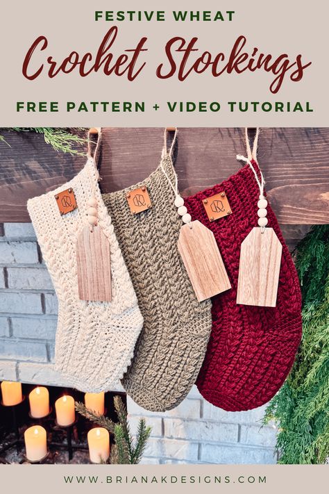 Crochet A Christmas Stocking, Wheat Crochet Pattern, How To Crochet A Stocking For Beginners, Christmas Stocking Knitting Patterns Free, Crochet Stocking Chunky Yarn, Quick Crochet Stocking Free Pattern, Crochet Wool Mittens, Stockings Crochet Pattern Free, Stocking Diy Pattern