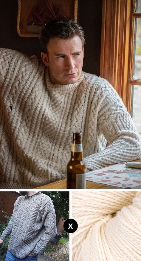 Knit the Look: the "Knives Out" fisherman sweater - Fringe Association Men’s Pullover Knitting Pattern, Mens Knit Pullover Sweater Patterns, Men Pullover Knitting Pattern, Knitting Sweater Men, Movie Knitting Patterns, Cable Knit Jumper Pattern Free, Mens Cardigan Sweater Knitting Pattern, Men’s Wool Sweater, Men’s Knit Pattern