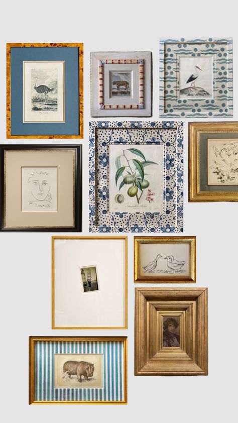 Picture Framing Ideas For Wall, Framed Photos On Wall Aesthetic, Pennant Gallery Wall, Mismatched Frame Gallery Wall, Wall With Different Frames, How To Make Art Prints, Nancy Meyers Gallery Wall, Two Pictures On Wall, Photo Mounting Ideas