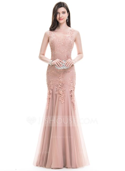 Trumpet/Mermaid Scoop Neck Floor-Length Tulle Lace Evening Dress (017105915) - Evening Dresses - JJ's House Gaun Tulle, Gaun Dress, Zuhair Murad Haute Couture, Dresses Couture, Best Gowns, Dress Brokat, Collection Couture, Pakaian Feminin, Dress Royal