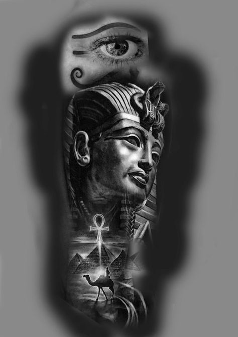 Black Egyptian Queen, Egyptian Queen Tattoos, Pharaoh Tattoo, Egypt Tattoo Design, Queen Tattoos, Egyptian Tattoos, Egyptian Drawings, Chicano Tattoos Sleeve, Egyptian Tattoo Sleeve