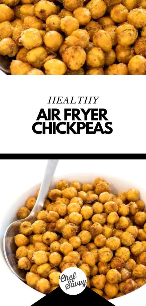 Save this Gluten Free Air Fryer Chickpeas Recipe! These air fryer chickpeas are going to be your new favorite Whole30-approved guilt free snack! With only a handful of ingredients, you can make these any time of the year. Perfect for meal-prep ahead of a busy week or for packing in school lunches. Follow Chef Savvy for more Healthy Snacks! Crispy Air Fryer Chickpeas, Air Fryer Chickpeas, Roasted Garbanzo Beans, Garbanzo Bean Recipes, Pea Snacks, Seasoned Chickpeas, Chickpea Snacks, Chickpeas Recipe, Bean Snacks