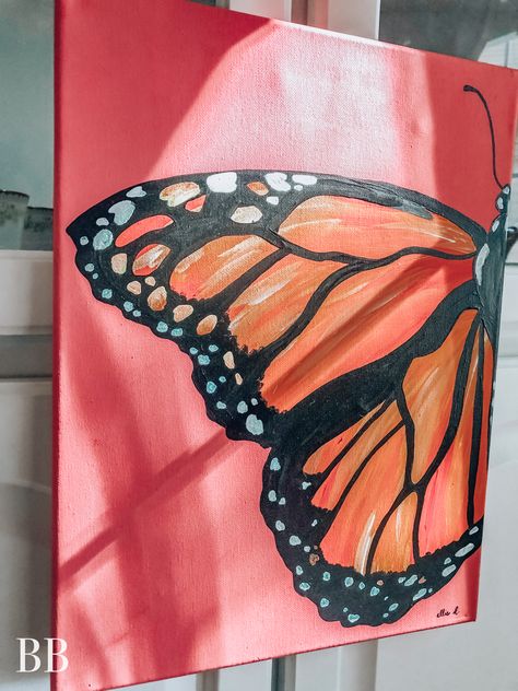 Aesthetic Butterfly Canvas Painting, Painting Ideas On Canvas Butterflies, Red Butterfly Painting, Flower And Butterfly Painting Acrylic, Half Butterfly Painting, Butterfly Painting Aesthetic, Pink Butterfly Painting, Canvas Painting Butterfly, Acrylic Butterfly Painting