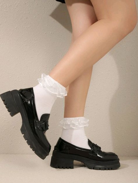 Pretty Socks, Black Slip On Shoes, Women Crew Socks, Black Socks, Cute Socks, Princess Style, Tube Socks, Designer Socks, Lace Ruffle