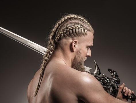 Nordic Braids For Men, Nordic Braids, Viking Haircut, Braided Man Bun, Modern Viking, Braids With Shaved Sides, Viking Braids, Braids For Boys, Viking Beard