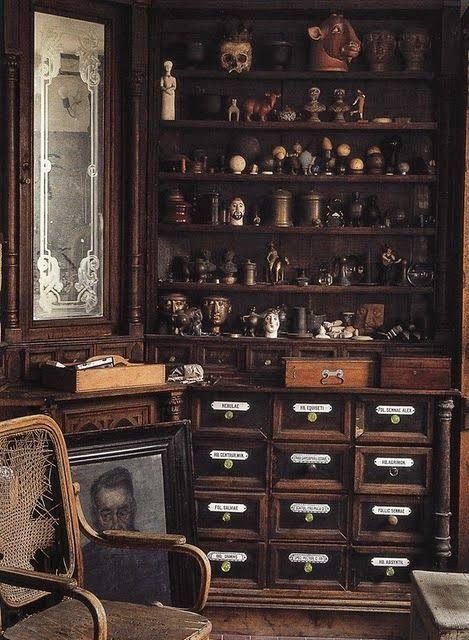 Boho Steampunk Decor, Apothecary Furniture, Cabinet Of Curiosity, Apothecary Cabinet, Wooden Cabinet, Cabinet Of Curiosities, Maximalism, Dark Academia Aesthetic, Room Style