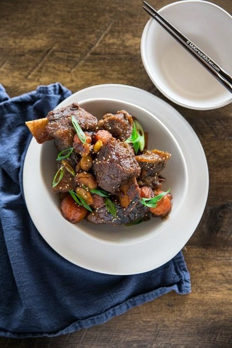 Galbi Jjim (Korean Braised Short Ribs) - My Korean Kitchen Short Ribs Korean, Galbi Jjim Recipe, Braised Recipes, Korean Braised Short Ribs, Galbi Jjim, My Korean Kitchen, Braising Recipes, Braised Beef Short Ribs, Korean Kitchen