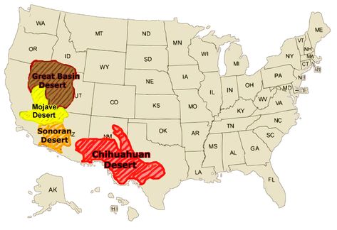 Desert Map, Great Basin, Mojave Desert, Sonoran Desert, Post Apocalyptic, The Desert, The Four, States Of America, United States Of America