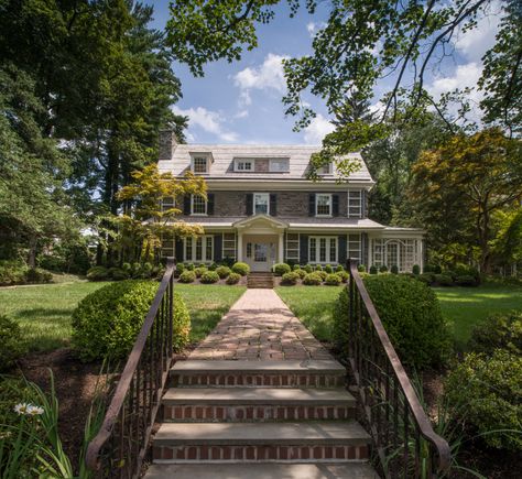 Philadelphia Houses, Sunroom Greenhouse, Chestnut Hill Philadelphia, Period Architecture, Chestnut Hill, Front Landscaping, Traditional Exterior, Eye Photography, Curb Appeal