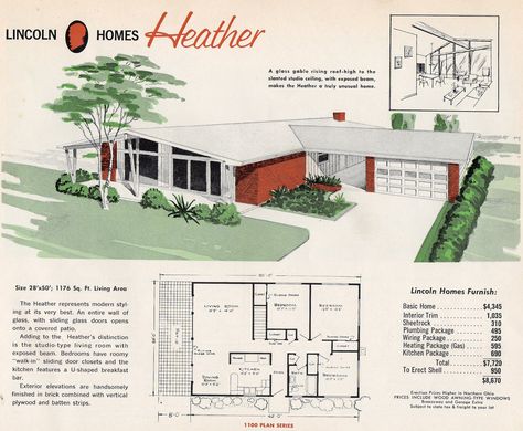 Lincoln Homes "Heather" | Flickr - Photo Sharing! 1950s Floor Plans, 1940 House, Ranch House Floor Plans, Cottage Ranch, Mid Century House Plans, Retro Homes, Farmhouse Craftsman, Mid Century Modern House Plans, Bungalow Cottage