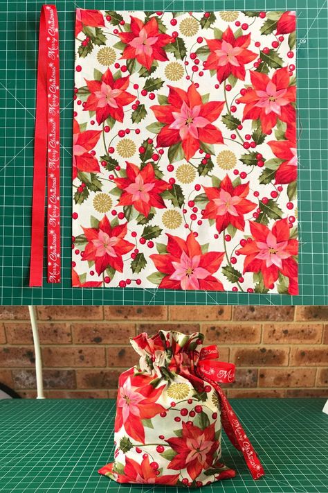 Quilted Bag Patterns Free, Christmas Gift Bags To Sew, Fabric Christmas Bags, Gift Bag Pattern, Gift Bag Tutorial, Homemade Gift Bags, How To Make A Gift Bag, Quilted Bag Patterns, Sewing Christmas Gifts