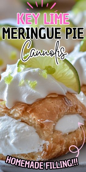 Key Lime Meringue Pie Cannolis Key Lime Meringue, Key Lime Meringue Pie, Lime Meringue Pie, Lime Meringue, Key Lime Filling, Quick And Easy Sweet Treats, Meringue Topping, Traditional Desserts, Key Lime Juice