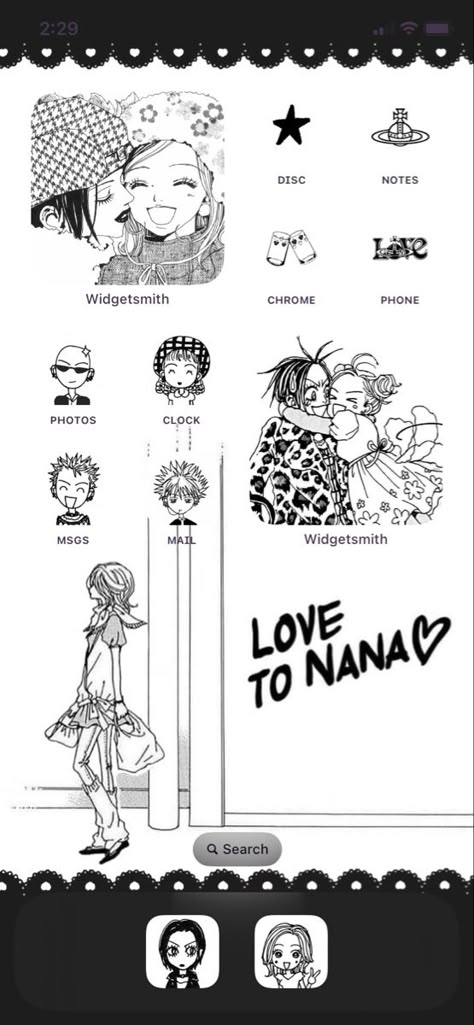 Black Layout Wallpaper, Nana Themed Homescreen, Manga Homescreen Layout, Manga Phone Layout, Nana Ios Layout, Nana Iphone Layout, Nana App Icons, Nana Homescreen Layout, Nana Phone Theme